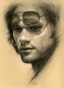 Nice drawing of Sam!  It's like DaVinci took a crack at a Sam portrait!  From the Deviant Art fan art site.